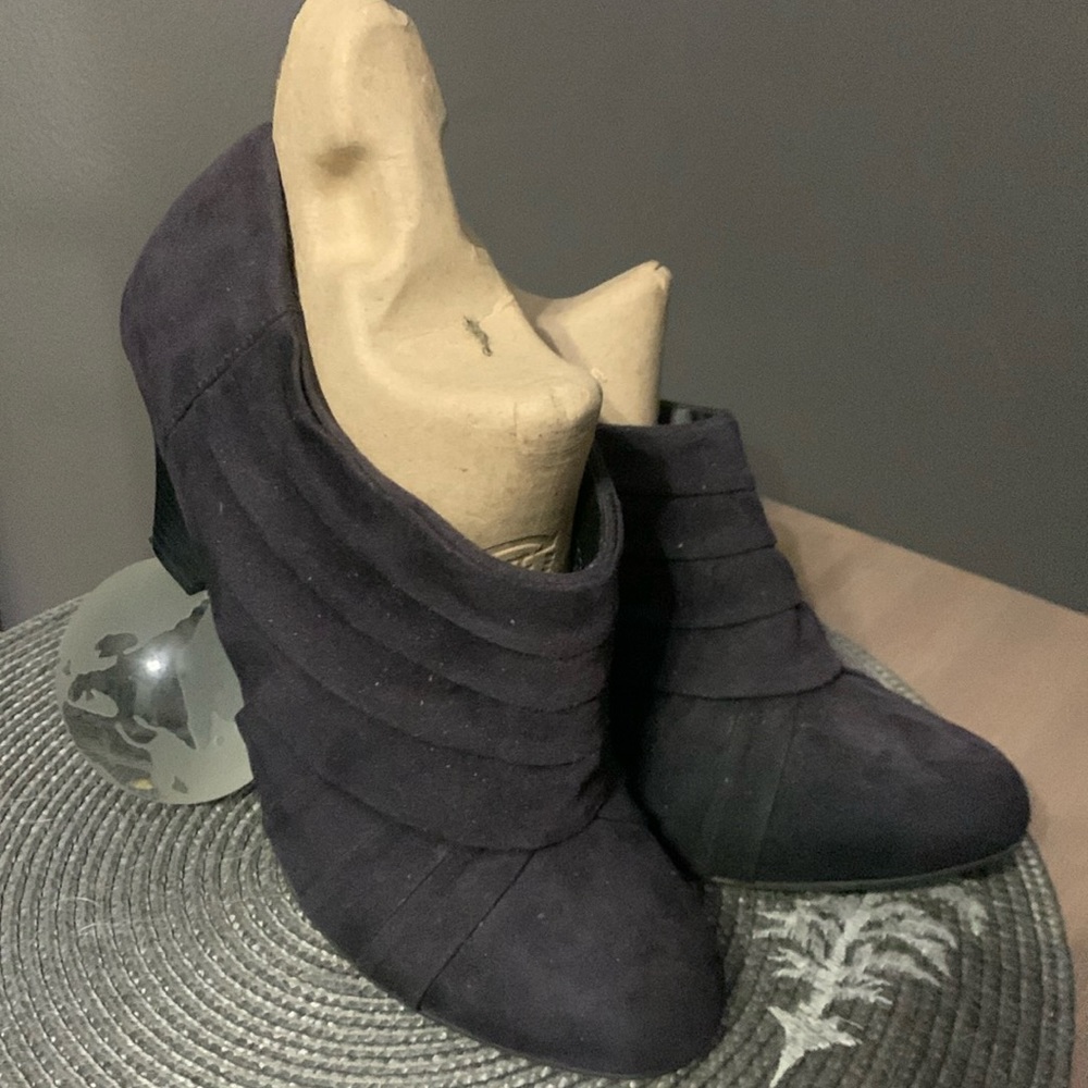 Women's Black Suede Ankle Booties - Classic Folded Design